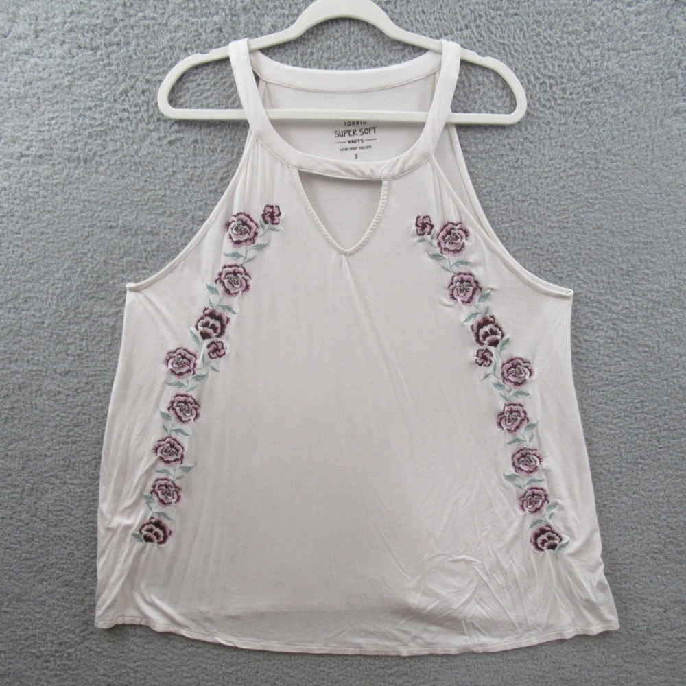 Torrid Womens Shirt Plus Size 3X White Floral Embroidery Sleeveless Super Soft